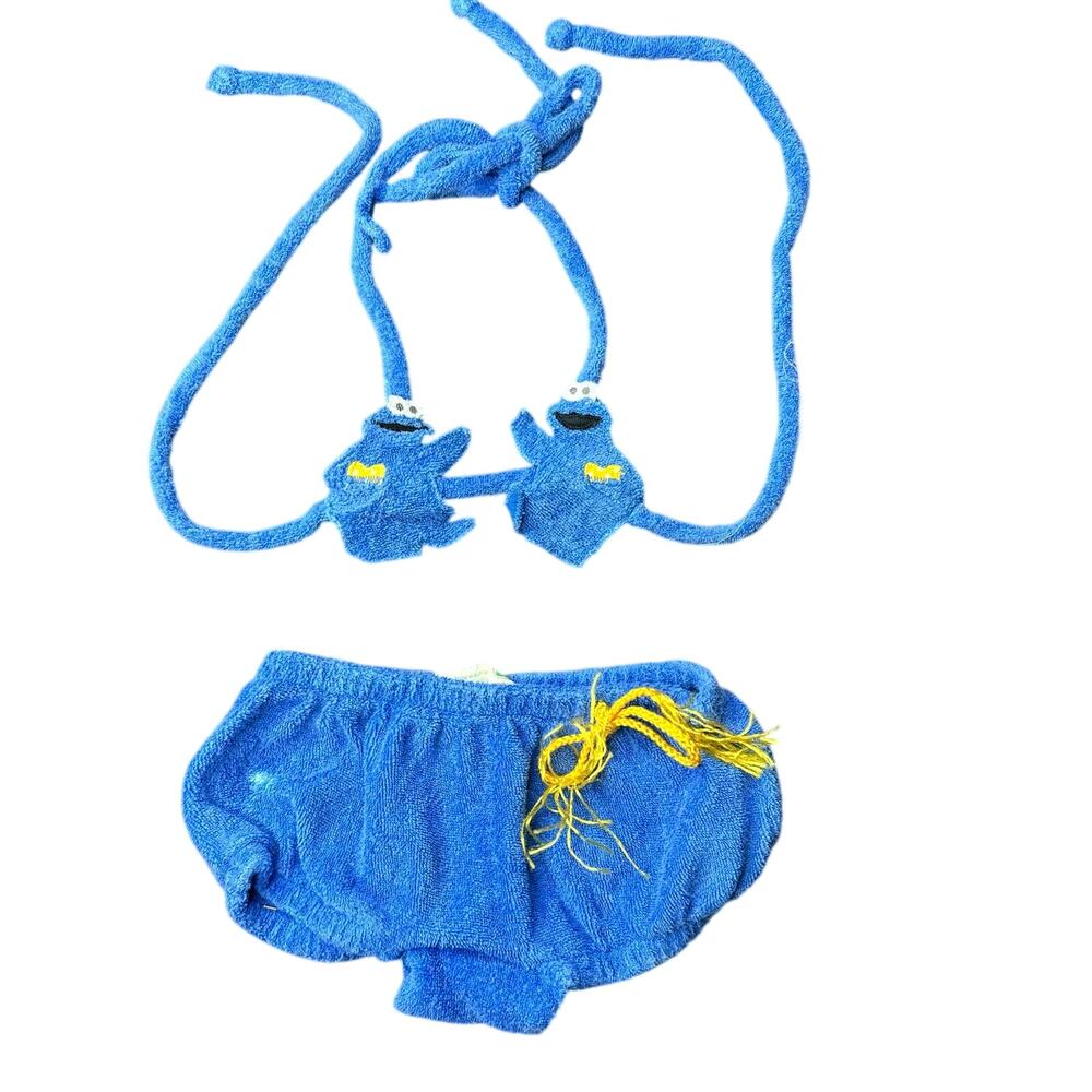 SUPER RARE VINTAGE TERRYCLOTH Cookie Monster 2T Toddler Bikini Swimsuit